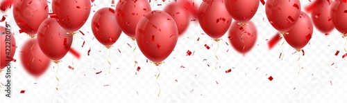 Fotografiet celebration banner with red balloon and confetti