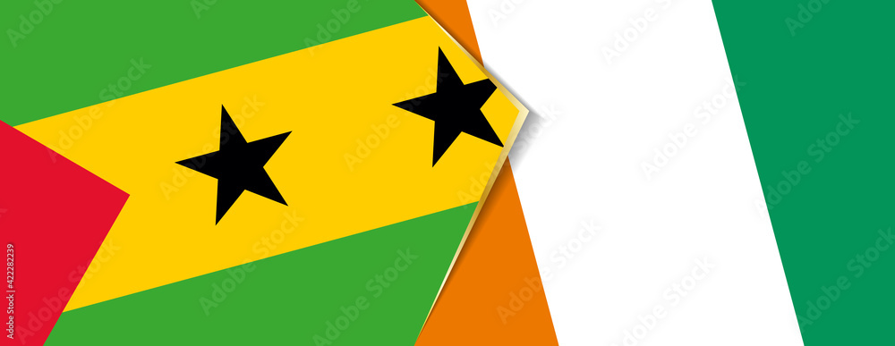 Sao Tome and Principe and Ivory Coast flags, two vector flags. Sao Tome and Principe and Ivory Coast flags, two vector flags.
