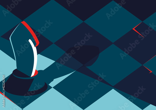 Banner template with chess board and knight. Strategy concept art in flat design.
