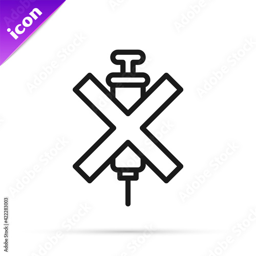Black line No doping syringe icon isolated on white background. Vector
