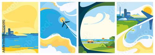 Collection of travel posters. Flyer templates in flat design.
