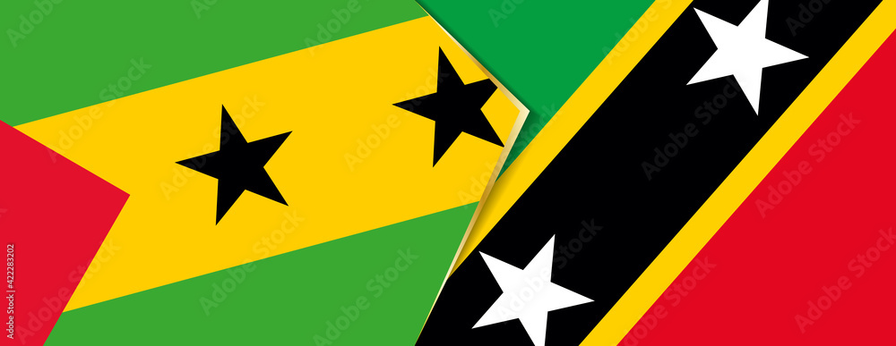 Sao Tome and Principe and Saint Kitts and Nevis flags, two vector flags. Sao Tome and Principe and Saint Kitts and Nevis flags, two vector flags.