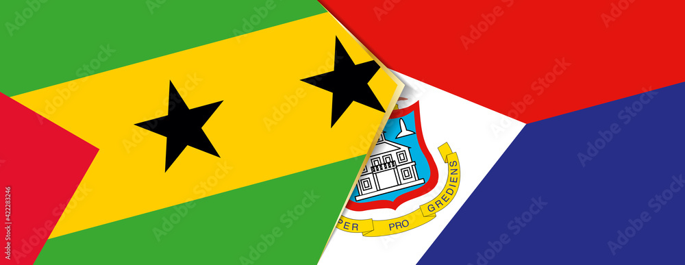 Sao Tome and Principe and Sint Maarten flags, two vector flags. Sao Tome and Principe and Sint Maarten flags, two vector flags.