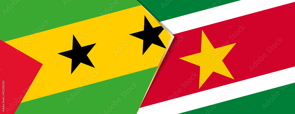 Sao Tome and Principe and Suriname flags, two vector flags. Sao Tome and Principe and Suriname flags, two vector flags.