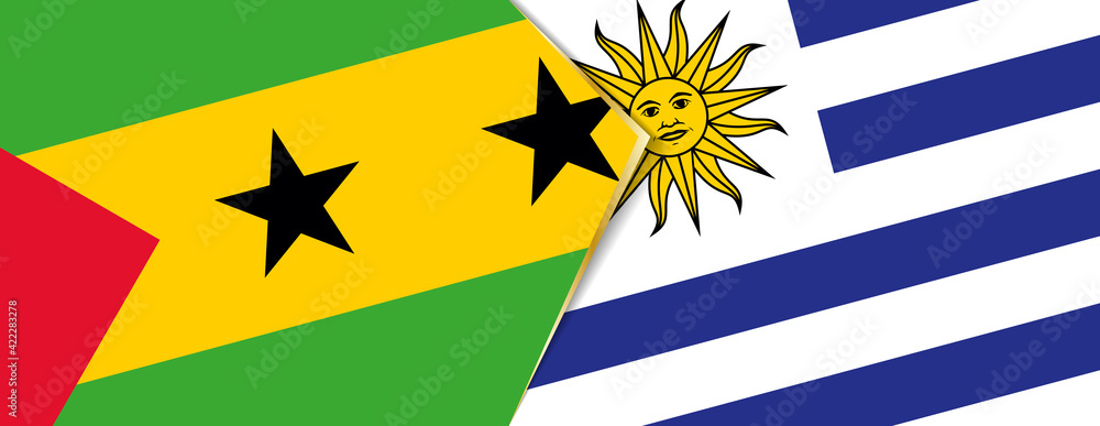 Sao Tome and Principe and Uruguay flags, two vector flags. Sao Tome and Principe and Uruguay flags, two vector flags.