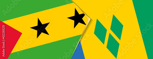 Sao Tome and Principe and Saint Vincent and the Grenadines flags, two vector flags.