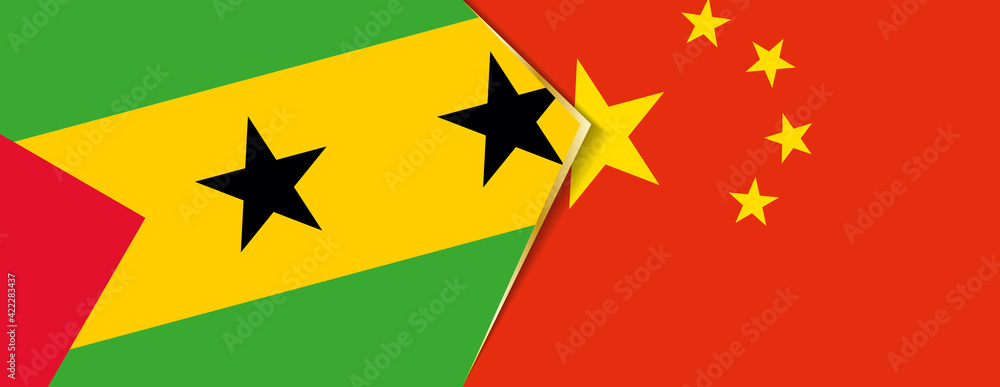 Sao Tome and Principe and China flags, two vector flags. Sao Tome and Principe and China flags, two vector flags.