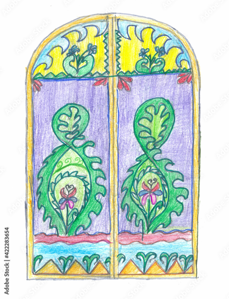 Childish colorful floral stained glass pattern.