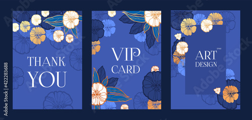 Card and cover set with hand drawn flowers. Wedding, anniversary, birthday invitation. Thank you and save the date banner