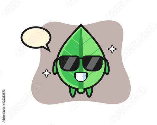 Cartoon mascot of leaf with cool gesture