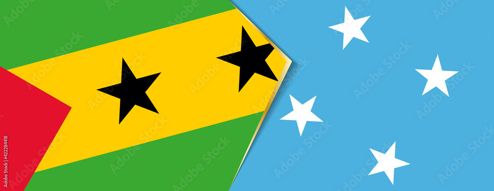 Sao Tome and Principe and Micronesia flags, two vector flags. Sao Tome and Principe and Micronesia flags, two vector flags.