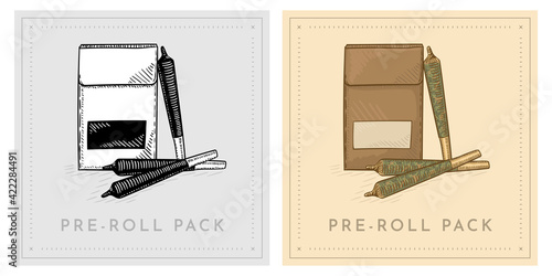 Cannabis marijuana Preroll box vintage retro illustration