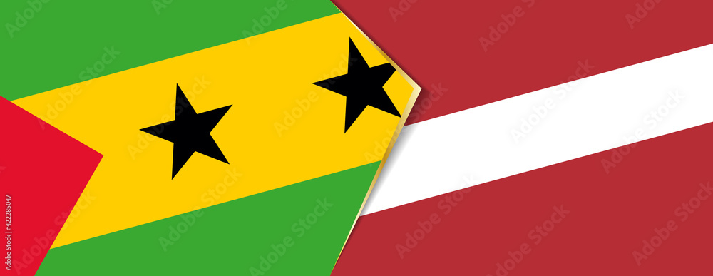 Sao Tome and Principe and Latvia flags, two vector flags. Sao Tome and Principe and Latvia flags, two vector flags.