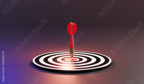 Red arrows reaching the center target. Darts target. target of business. Success Business Concept. 3d rendering
