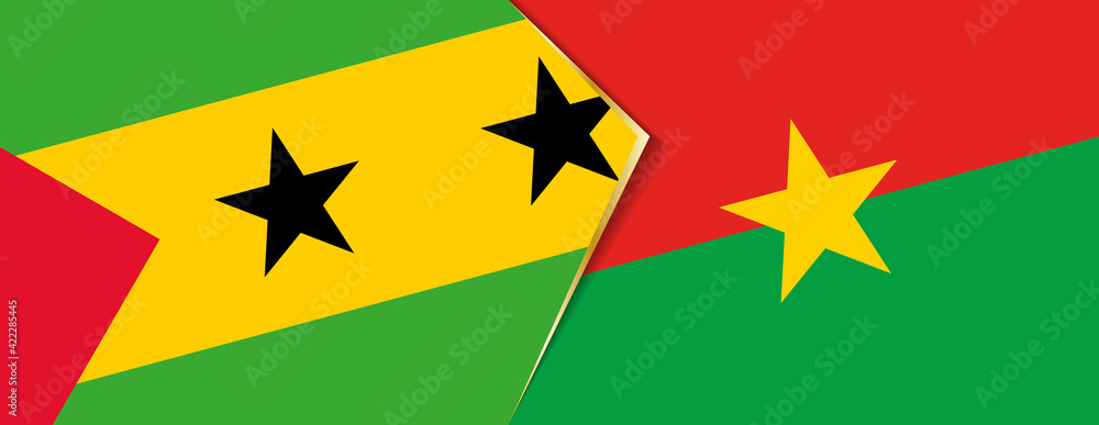 Sao Tome and Principe and Burkina Faso flags, two vector flags. Sao Tome and Principe and Burkina Faso flags, two vector flags.