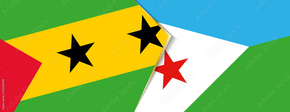 Sao Tome and Principe and Djibouti flags, two vector flags. Sao Tome and Principe and Djibouti flags, two vector flags.