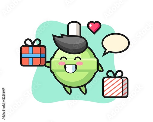 lollipop mascot cartoon giving the gift