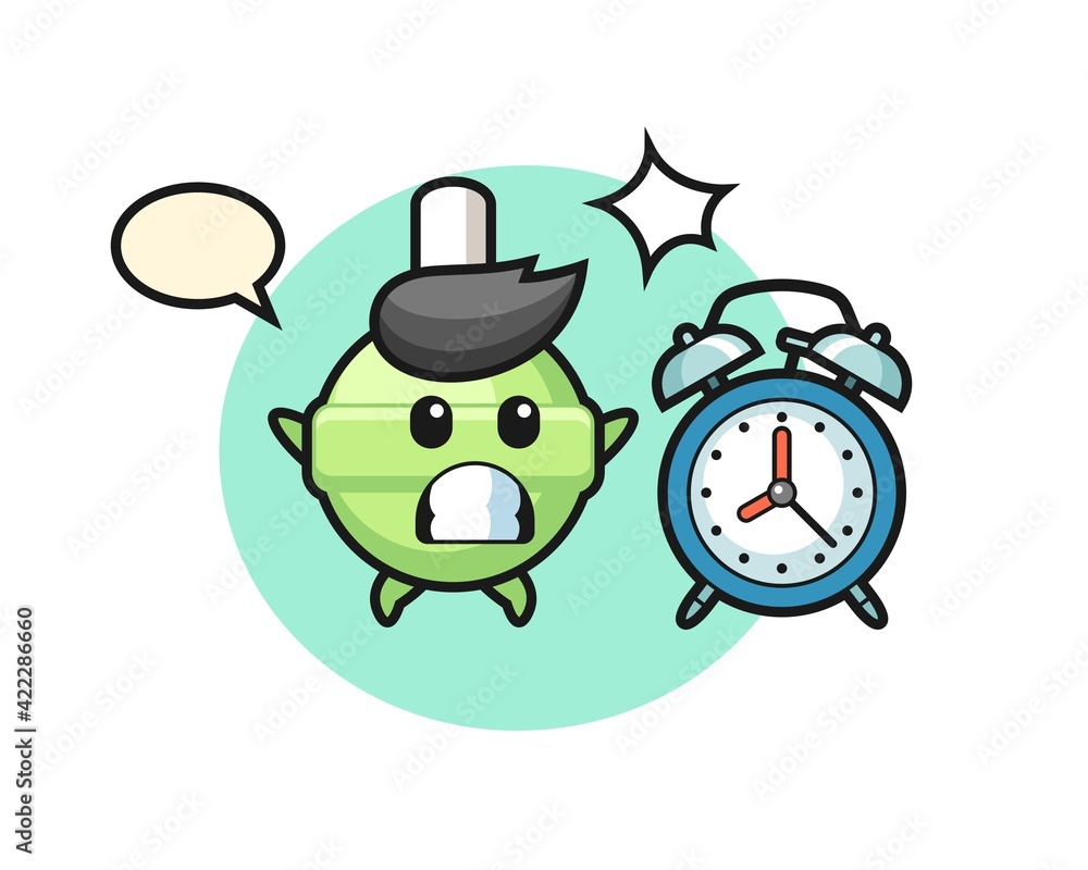Cartoon Illustration of lollipop is surprised with a giant alarm clock Cartoon Illustration of lollipop is surprised with a giant alarm clock