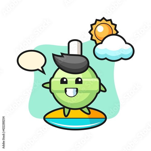 Illustration of lollipop cartoon do surfing on the beach