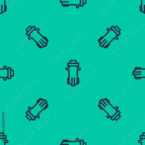 Blue line Water filter icon isolated seamless pattern on green background. System for filtration of water. Reverse osmosis system. Vector