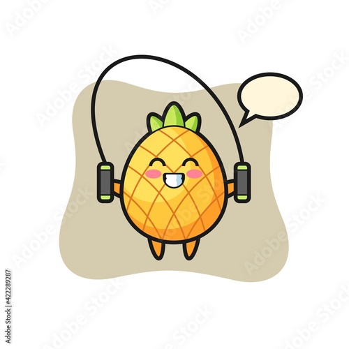 pineapple character cartoon with skipping rope 