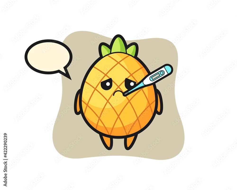 pineapple mascot character with fever condition