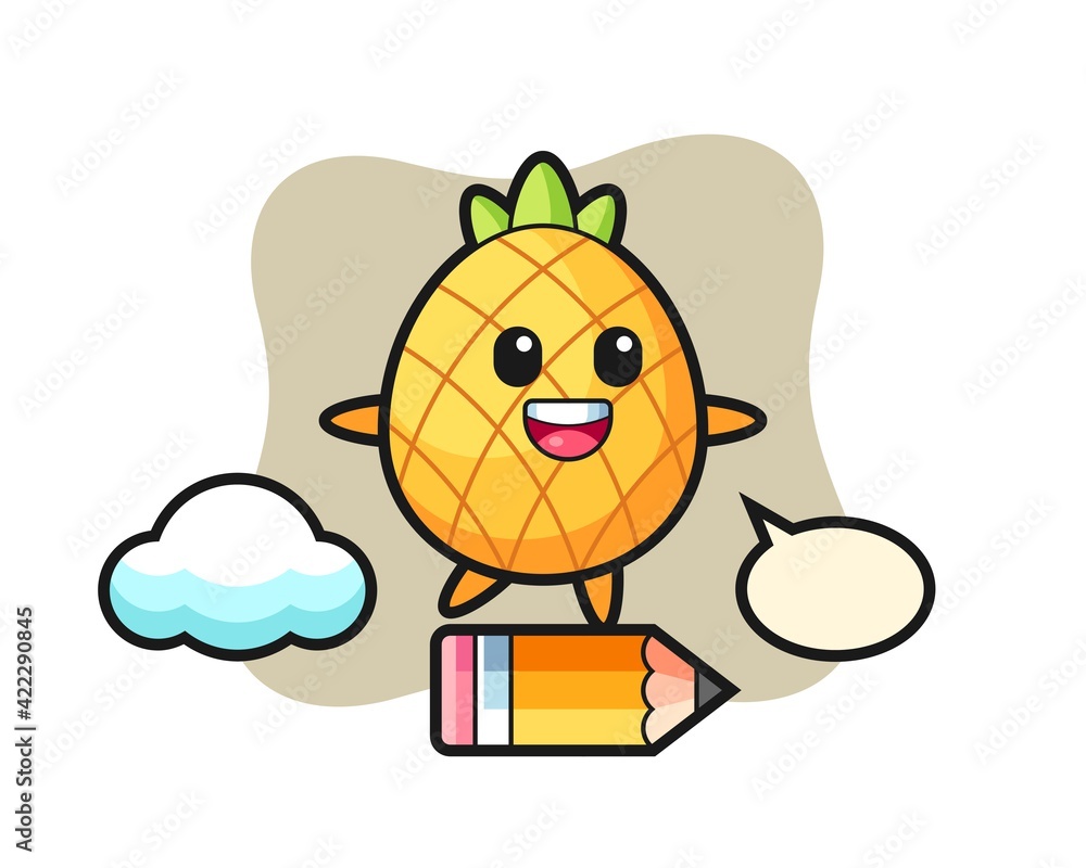 pineapple mascot illustration riding on a giant pencil pineapple mascot illustration riding on a giant pencil
