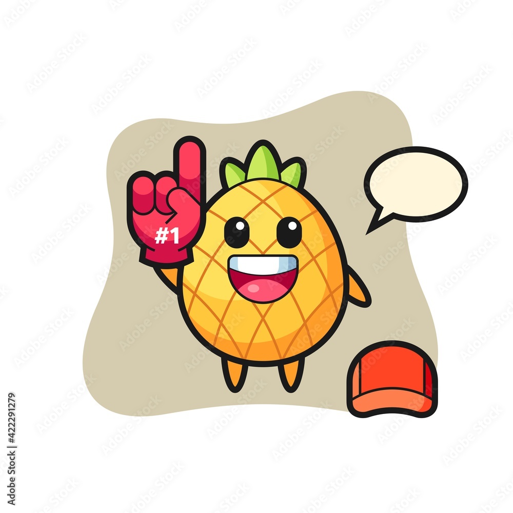 Fototapeta premium pineapple illustration cartoon with number 1 fans glove