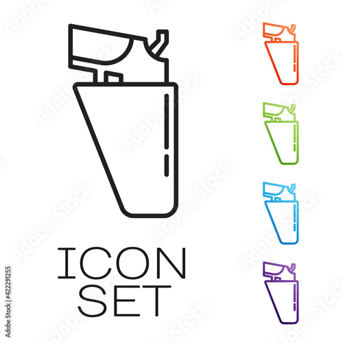 Black line Revolver gun in holster icon isolated on white background. Set icons colorful. Vector