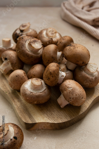 Champignons uncooked, cooking ingredients for a mushroom soup