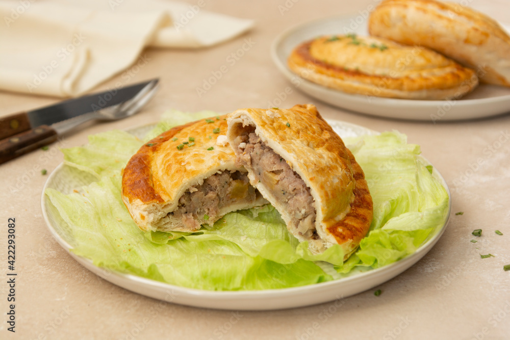 Patties or fried pasty stuffed with minced meat pies. Patties or fried pasty stuffed with minced meat pies.