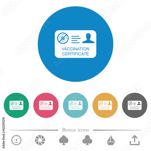 Vaccination certificate flat round icons