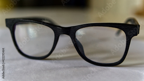 Eyeglasses, not new, black rimmed, clear glasses