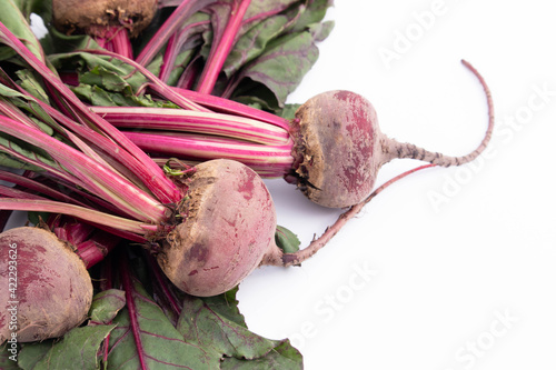 Beetroot Desi Chukandar With Green Leaves Is Consumed As Salad Or Juice. Rich Source Of Iron And Fibre Strengthens Liver And Helps Recover From Iron Deficiency. Isolated On White Background photo