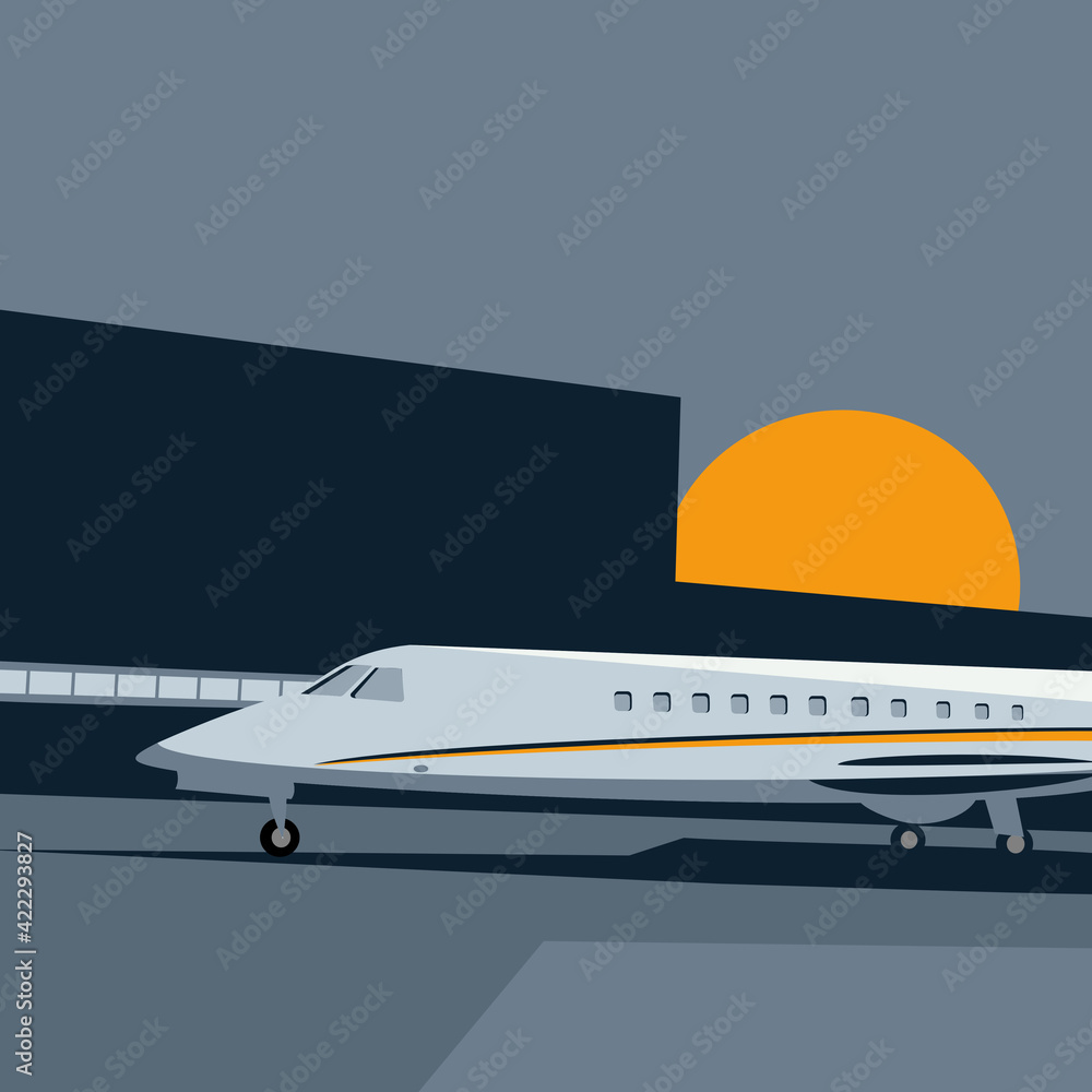 The plane is standing at the airport. Vector illustration.