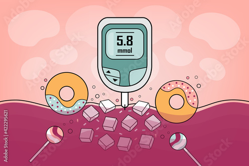 Diabetes medical illustration, Checking sugar test, vector