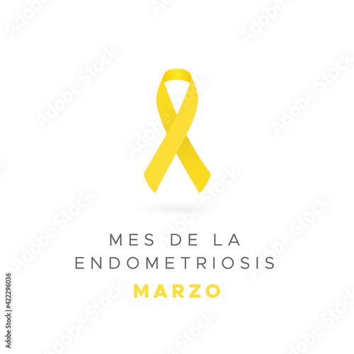 Endometriosis Awareness Month. March. Yellow color. Spanish: Mes de la Endometriosis. Marzo. Vector illustration, flat design