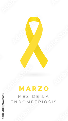 Endometriosis Awareness Month. March. Yellow color. Spanish: Mes de la Endometriosis. Marzo. Vector illustration, flat design