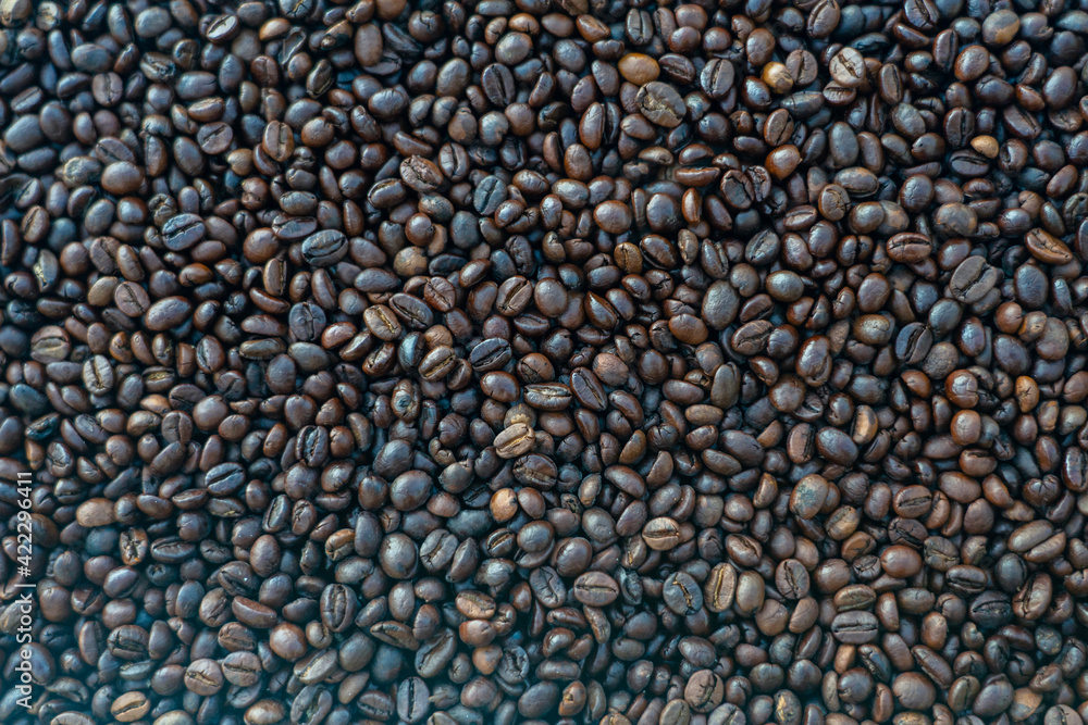 Roasted coffee beans texture close up