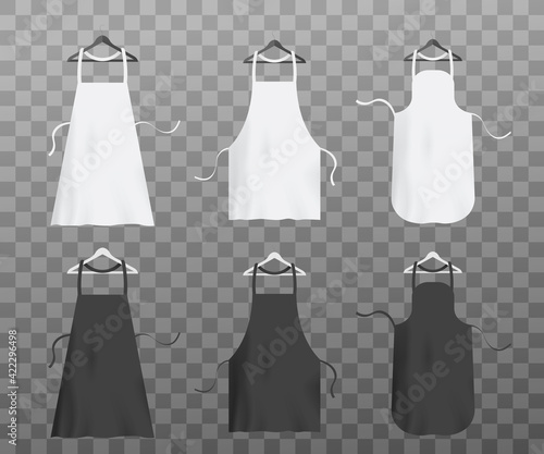 Chef aprons, white and black kitchen uniform, protective clothing for cook