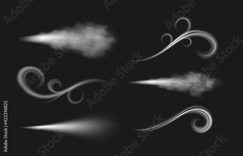 Set of frozen wind blow winter icons, realistic vector illustration isolated.
