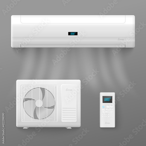 Air conditioner and split air system set realistic vector illustration isolated.