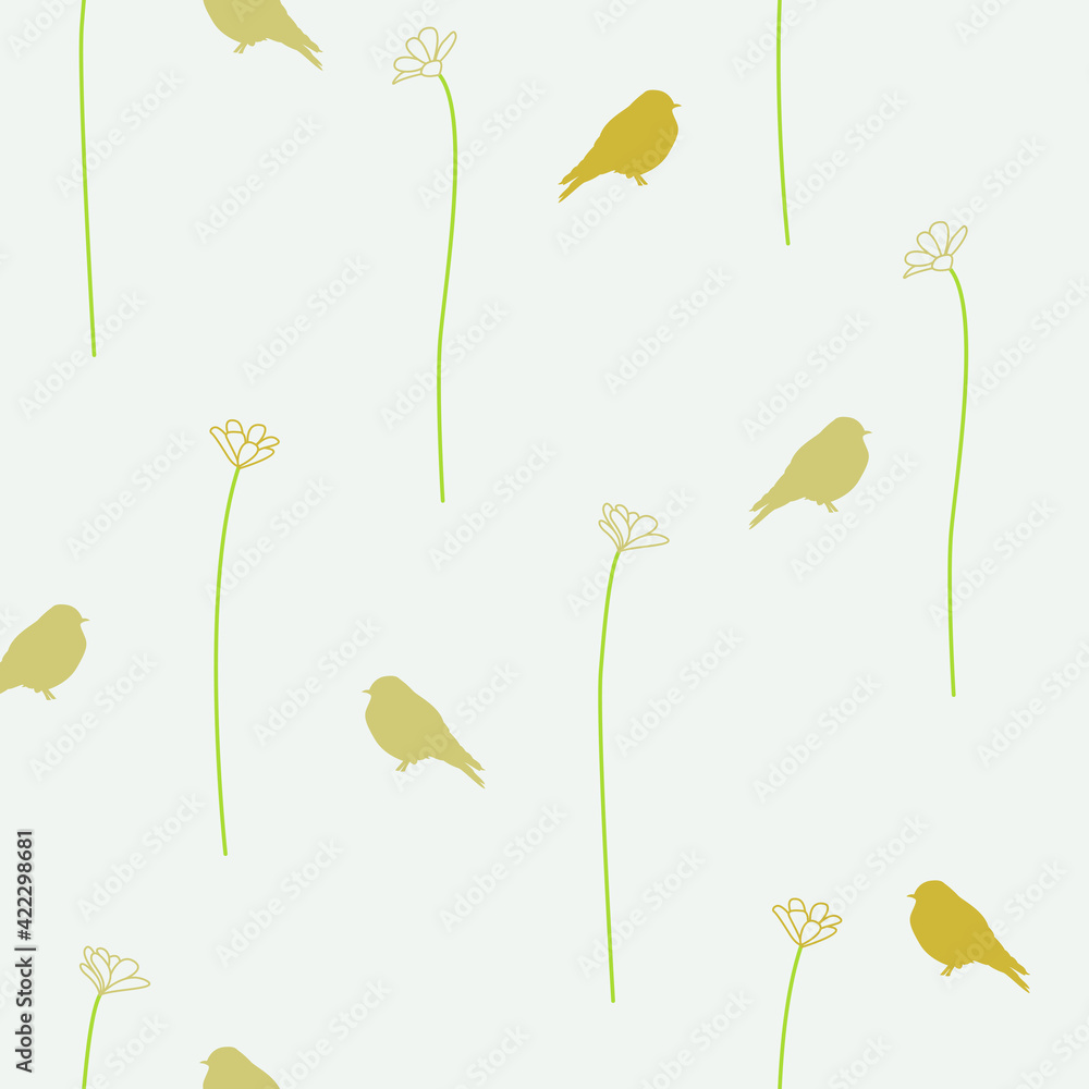 Obraz premium Flowers and birds seamless pattern design