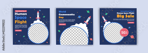International Day of Human Space Flight. World cosmonautics day. Banners vector for social media ads, web ads, business messages, discount flyers and big sale banner.