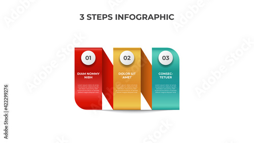 Colorful infographic element template, data visualization with 3 points of steps, horizontal layout diagram vector