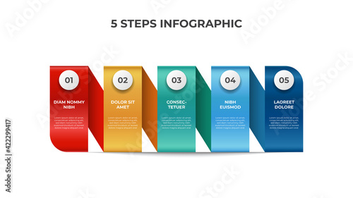 Colorful infographic element template, data visualization with 5 points of steps, horizontal layout diagram vector