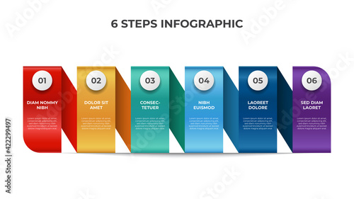 Colorful infographic element template, data visualization with 6 points of steps, horizontal layout diagram vector