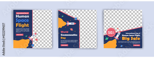 International Day of Human Space Flight. World cosmonautics day. Banners vector for social media ads, web ads, business messages, discount flyers and big sale banner.