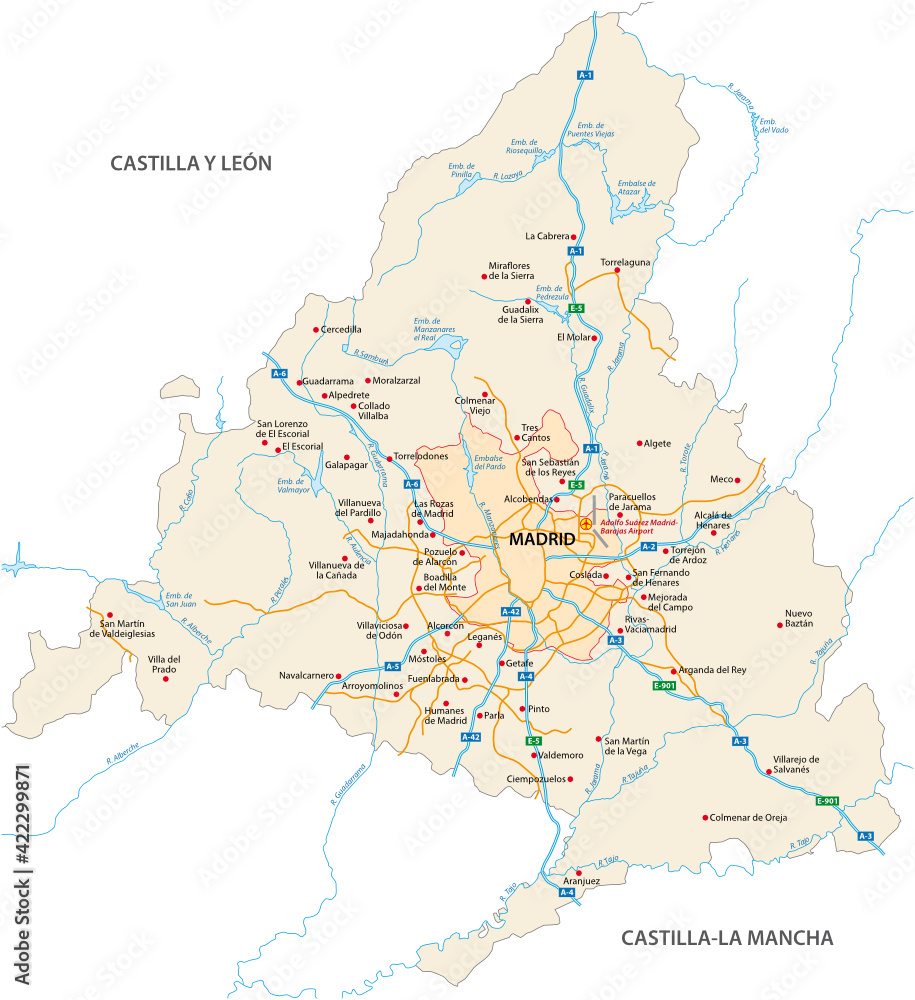 Road map of the Community of Madrid, Spain