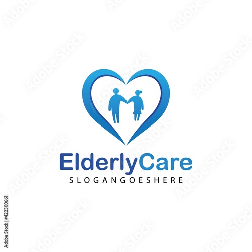 Elderly healthcare heart shaped logo. Nursing home sign